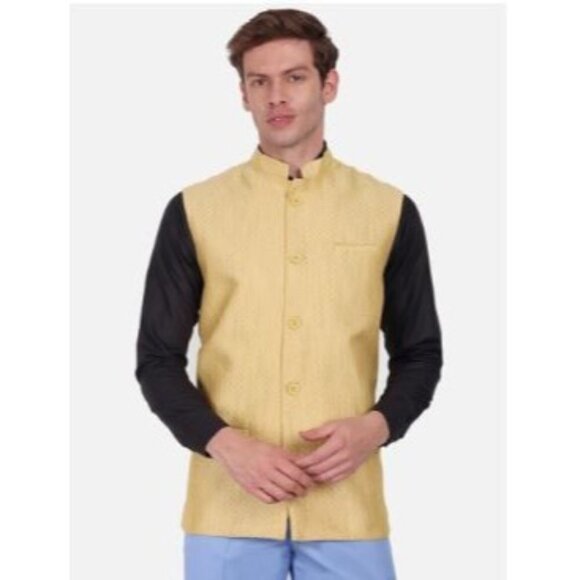 SKAVIJ Men's Tunic Art Silk Long Shirt Embroidered Kurta & Nehru Jacket Large - Picture 2 of 12
